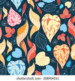 Graphic seamless bright pattern of autumn leaves 