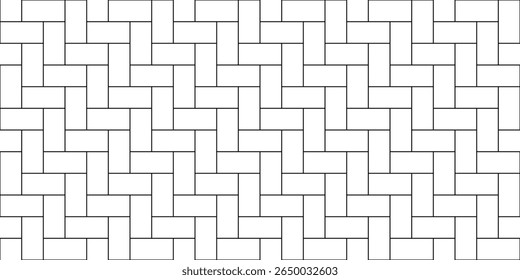 Graphic seamless endless repeating pattern in form of French herringbone parquet, located diagonally across horizontal rectangle. Vector illustration of ornament for interior, wrapping paper, fabric.