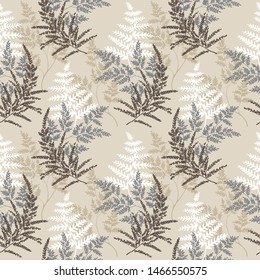 Graphic seamless floral ornament, leaves, pattern, ornament for wallpaper and textiles, spring, delicate, fashionable