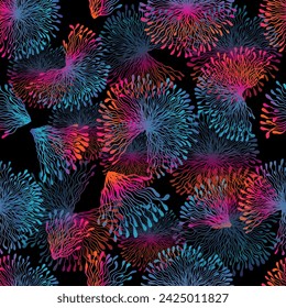 Graphic seamless floral pattern. hand drawing. Not AI, Vector illustration