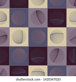 graphic seamless pattern with abstract round feathers in retro purple shades