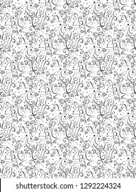 Graphic seamless pattern of firework stars and ribbon confetti. Monochrome vector for festive design. Elegant Swirl background.