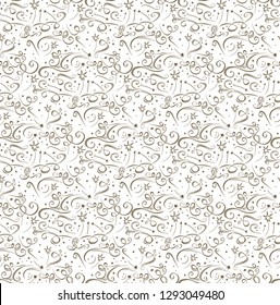 Graphic seamless pattern of firework stars and ribbon confetti. Monochrome vector for festive design. Elegant Swirl background.