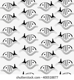 graphic seamless pattern with fish