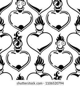 Graphic Seamless Pattern Flaming Hearts Vector Stock Vector (Royalty ...