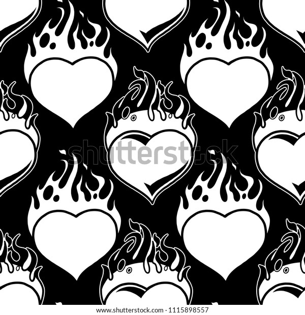 Graphic Seamless Pattern Flaming Hearts Vector Stock Vector (Royalty ...