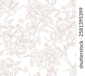 Graphic seamless pattern with flowers and birds. Illustration