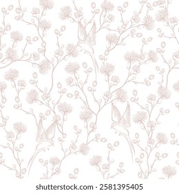 Grafische nahtlose Muster mit Blumen und Vögeln. Illustration