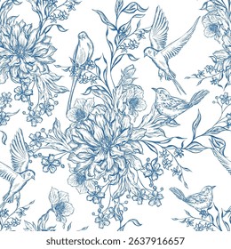 Graphic seamless pattern with flowers. Illustration