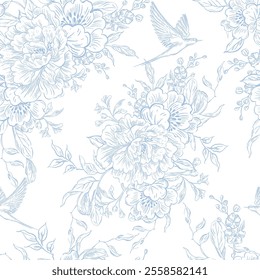 Graphic seamless pattern with flowers and leaves. Illustration 