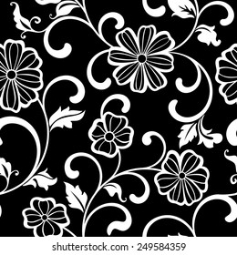 Graphic Seamless pattern with flowers on a black background