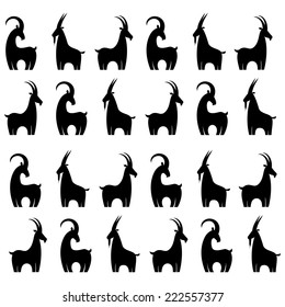 Graphic seamless pattern with goats isolated on White background. Vector illustration 