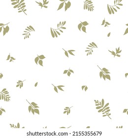 Graphic seamless pattern with green branches and flowers. Vector illustration.