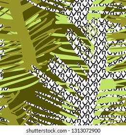 Graphic seamless pattern with hand drawn palm leaves in doodle style. Tropical collection sketches. Great for textiles, wrapping, summer banners and posters, tittle cover, card.