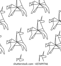 graphic seamless pattern polygonal origami unicorns