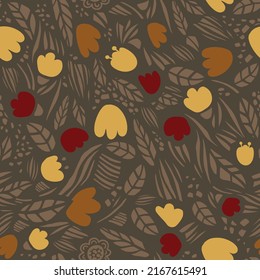 Graphic seamless pattern print of flowers. Vector flat hand drawn illustration. For fabric, wallpaper, wrapping paper.