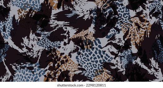 Graphic seamless pattern prints. Leopard skin texture. Rough material surface with black and white grunge background. Vector illustration