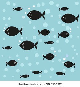 graphic seamless pattern with sea fish