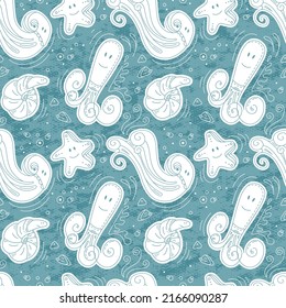Graphic seamless pattern with underwater animals. Marine background. Underwater world.
Good for textiles, wrapping paper, wallpaper.