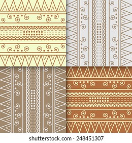 Graphic seamless patterns set, trendy geometric background, hand drawn vector tribal ornament collection