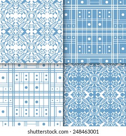 Graphic graphic seamless patterns set, trendy geometric background, hand drawn vector tribal ornament collection