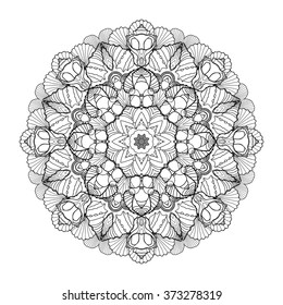 Graphic seashells circle ornament. Ocean  line art style. Vector graphic design element. Coloring page design for adults and kids