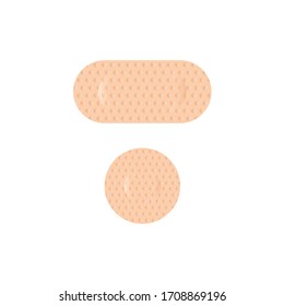 Graphic set of band-aids in different shapes and forms on white background