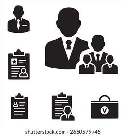 A graphic set of black symbols depicting voting, results, and election briefings.