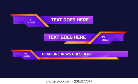 Graphic set of broadcast news collection vector. Lower Thirds Template layout design banner for bar Headline news title, sport game in Television, Video and Media Channel