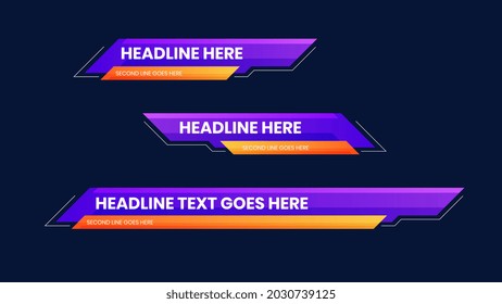 Graphic set of broadcast news collection vector. Lower Thirds Template layout design banner for bar Headline news title, sport game in Television, Video and Media Channel