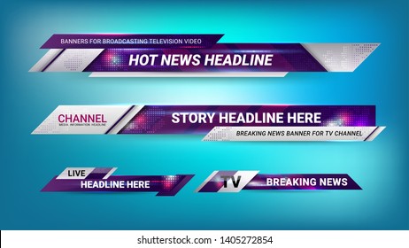 Graphic set of Broadcast News Lower Thirds Banner for Television, Video and Media Channel