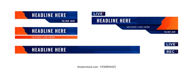 Graphic set of Broadcast News Lower Thirds Banner for Television, Video and Media Channel. Modern, simple, clean style. Vector isolated bar illustration.