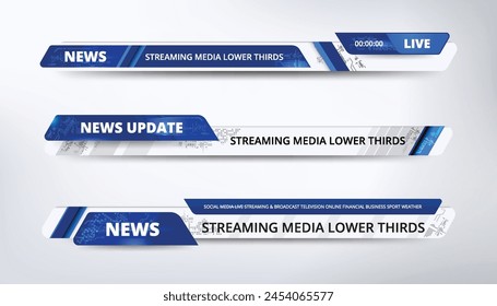 Graphic set of Broadcast News Lower Thirds Banner for Television Streaming, Video and Media Channel