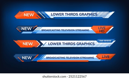 Conjunto gráfico de notícias de transmissão Banner dos terços inferiores para streaming de televisão, vídeo e canal de mídia