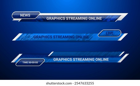 Graphic set of Broadcast News Lower Thirds Banner for Television Streaming online, Video and Media Channel
