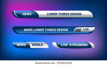 Graphic set of Broadcast News Lower Thirds Banner for Television Streaming online, Video and Media Channel