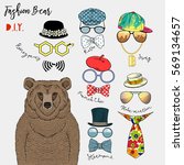 graphic set of brown bear and fashion accessories, design it yourself