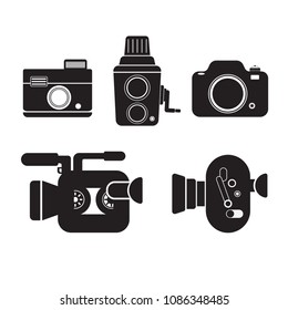 Graphic Set camera and video recorder icon colorful vintage style.Flat design vector ,illustration.