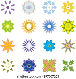 graphic set of colored flowers