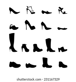 Grafikset mit verschiedenen Schuhen auf weißem Hintergrund