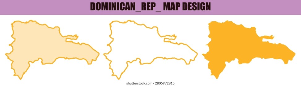 Graphic set displaying Dominican republic map in three variants including clean outline solid color and combined styles isolated on transparency for map based visual projects.