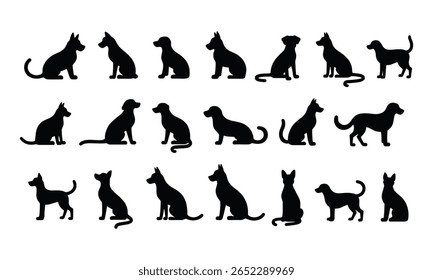 Graphic Set of Dog Silhouettes for Modern Clean Art Design, Assorted Canine Silhouettes Pack for Pet Vector Design