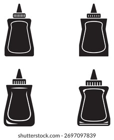 A graphic set featuring multiple ketchup packets presented in a striking silhouette style, perfect for food branding.