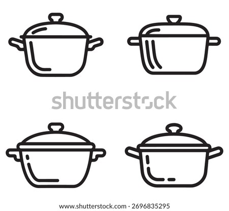 A graphic set featuring various cooking pot outlines and silhouettes, perfect for food preparation and kitchen-themed designs.