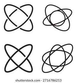 A graphic set featuring various orbital route mapping symbols and navigation icons presented in a clean silhouette style, ideal for technical diagrams and space exploration themes.