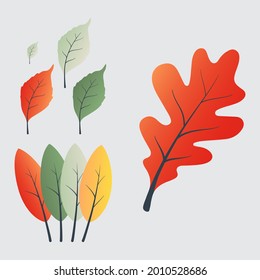 Graphic of Set flat design colourful autumn leaves vector illustration