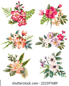 graphic set with hand drawn flower bouquet collection