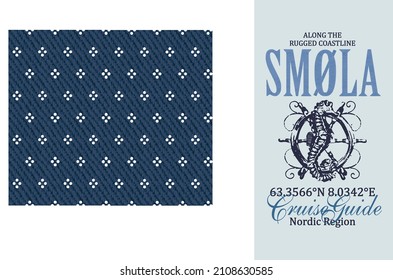 Graphic set of hand drawn illustration and seamless pattern with Sea horse print. Cute t-shirt and textile design clothing. Use for fashion wear, t-shirt print, textile, surface design. Vector