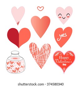 Graphic set of hearts on a white background. Vector illustration of hearts patterns.