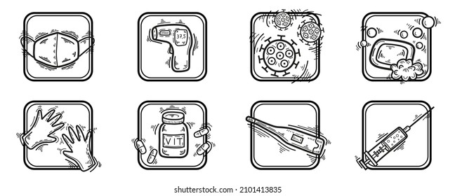 graphic set of icons with about self-isolation, set about health